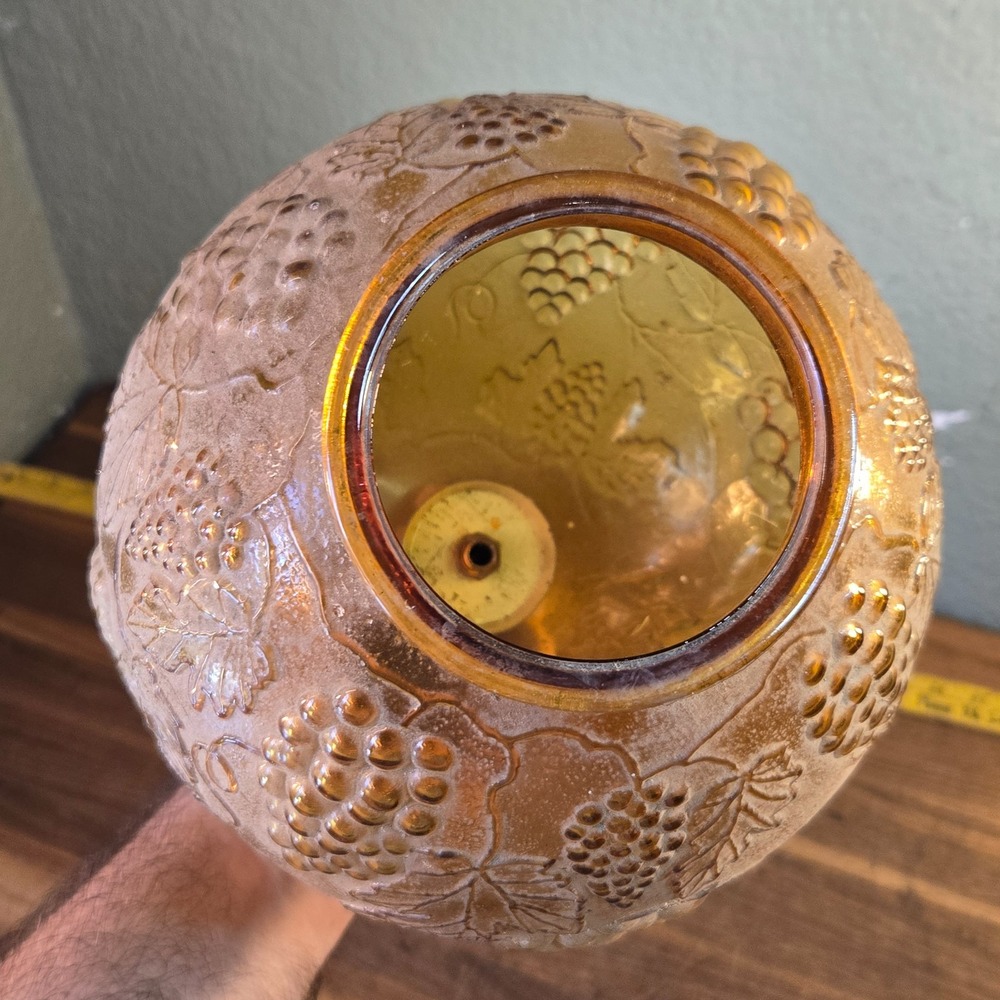 Vtg 1970's MCM Grape Pattern Amber Glass Hanging Swag Light Lamp globe only - Picture 4 of 6